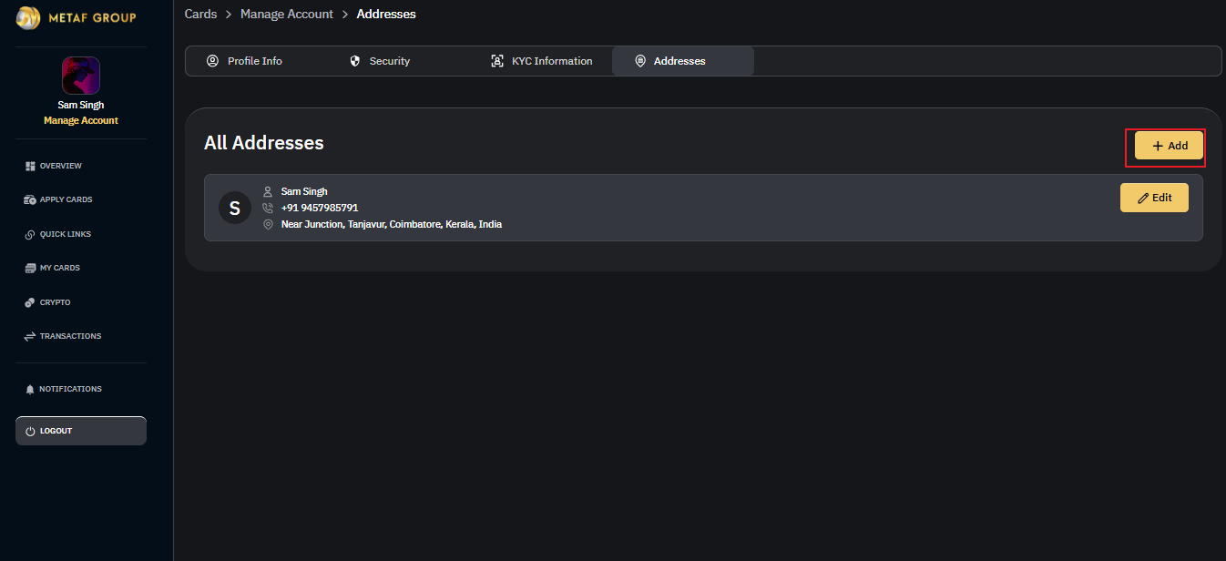 Add address screen